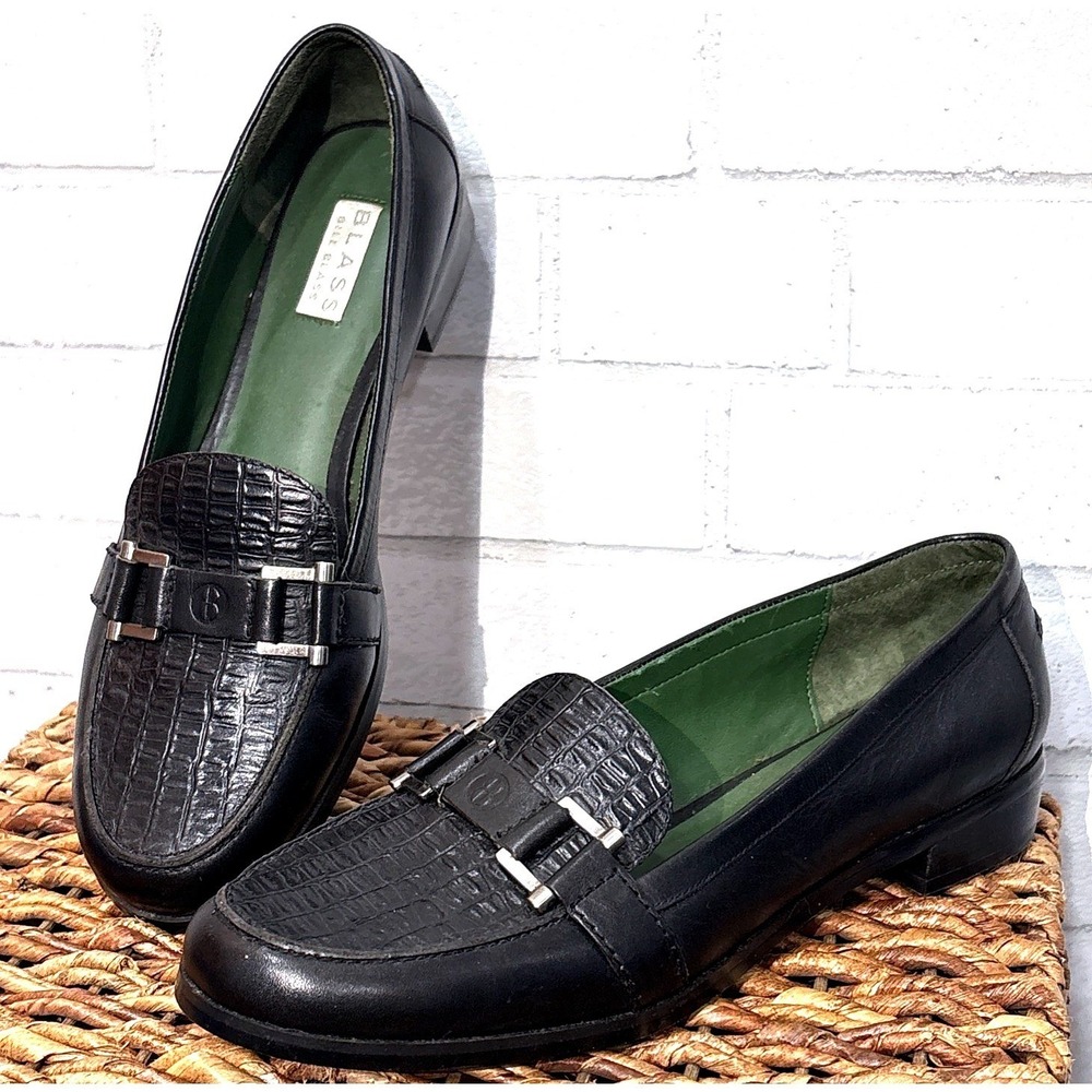 Vintage Bill Blass Horsebit Loafers Women 10 Black Leather Croc Embossed Classic
